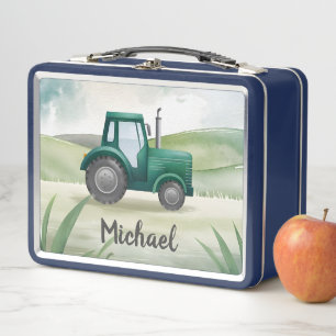 Lunch Box Tracteur vert personnalisé ferme aquarelle Kids Me