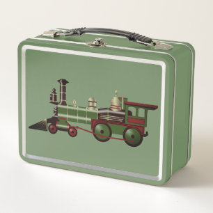 Lunch Box Train à vapeur rouge et vert vintage