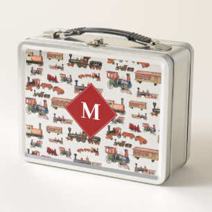 Lunch Box Train Jouet vintage Trains colorés Motif Monogramm