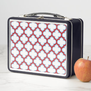 Lunch Box Trellis blanc et rouge, treillis, Quatrefoil
