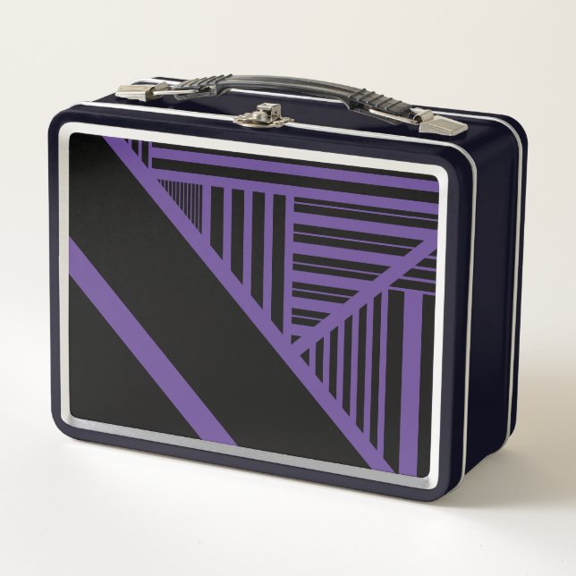 Lunch Box Triangle rayures en violet et noir (Devant)
