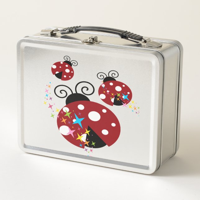 Lunch Box Trois coccinelle rouge et noire avec étoiles (Devant)