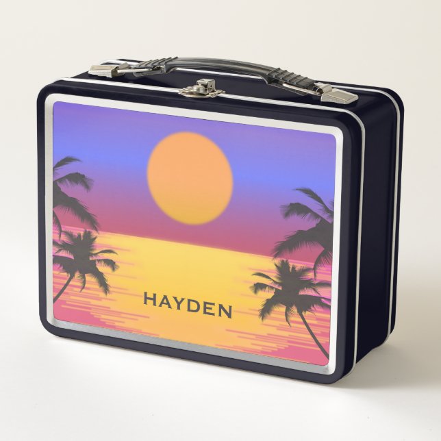 Lunch Box Tropical Sunset Palm Trees Graphisme Personnalisé (Devant)
