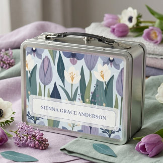 Lunch Box Tulipe de printemps vibrant joyeux Floral Lilac Bl