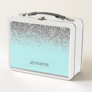 Lunch Box Turquoise Aqua Blue Silver Parties scintillant Gir