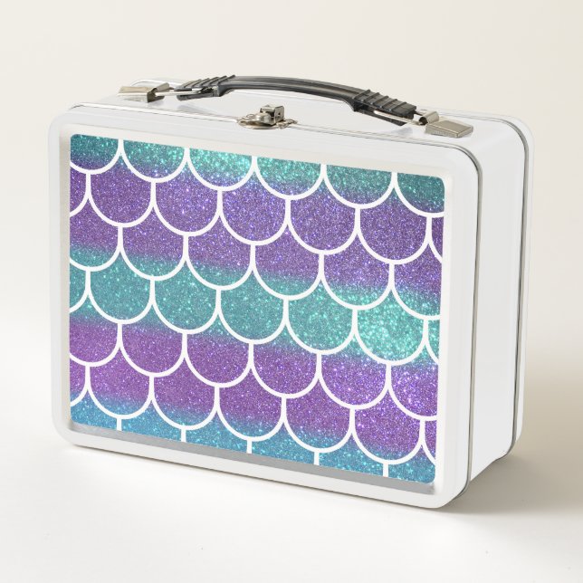 Lunch Box Turquoise Motif Parties scintillant  violet Sirène (Devant)