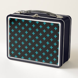 Lunch Box Turquoise polka croise sur noir