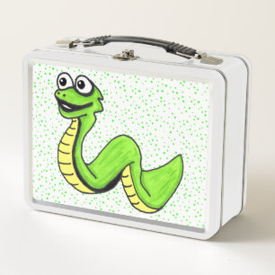 Lunch Box Un caricaturiste souriant Un serpent vert vif sur 