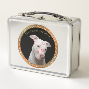 Lunch Box Un pitbull blanc avec des baisers rouges partout s