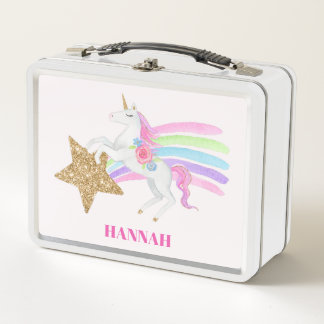 Lunch Box Unicorne Arc-en-ciel rose avec les filles Gold Par