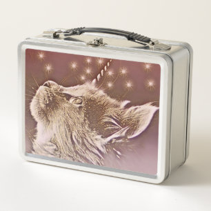 Lunch Box Unicorne Cat Caticorn rose et or