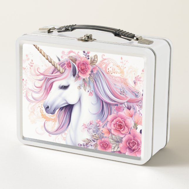 Lunch Box Unicorne florale rose mignonne (Devant)
