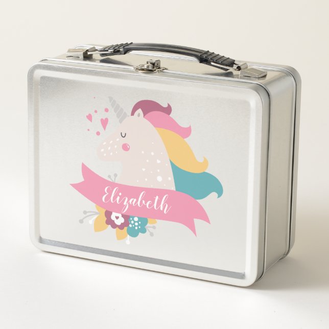 Lunch Box Unicorne lunaire | Floral Personnalisé (Devant)