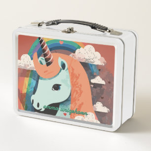 Lunch Box Unicorne sous arc-en-ciel et parmi les coeurs
