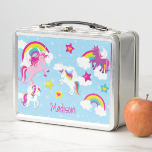 Lunch Box Unicornes mignonnes roses et violettes et arcs-en-