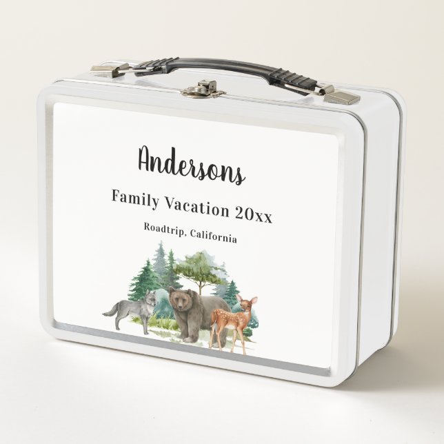 Lunch Box Vacances en famille ours loup bois forêt animaux (Devant)