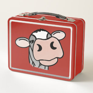 Lunch Box vache de dessin animé noir blanc rose baiser gris 