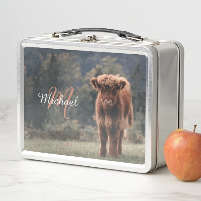 Lunch Box Vache de Highland calvaire herbe d'automne monogra (En situation)