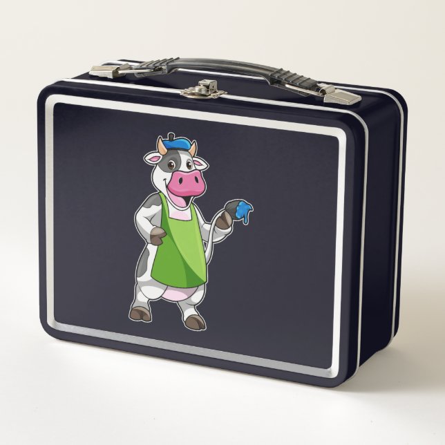 Lunch Box Vache en peintre avec peinture et tablier (Devant)