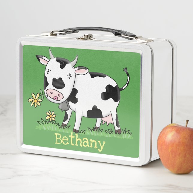 Lunch Box Vache mignonne en vert dessin animé sur le terrain (En situation)