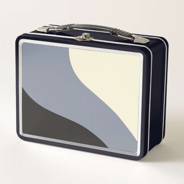 Lunch Box Vagues simples - Noir, Gris et Crème (Devant)