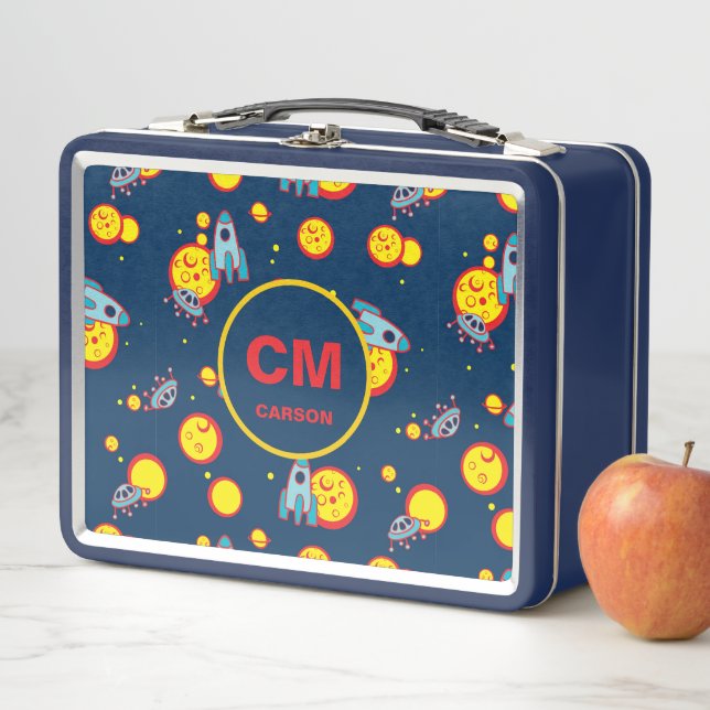 Lunch Box Vaisseau spatial dans la marine bleue Monogramme G (En situation)