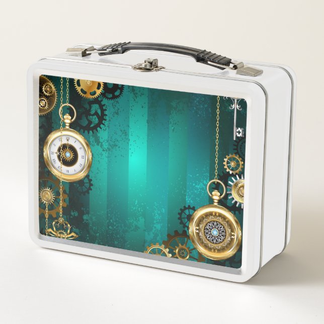 Lunch Box Veille bijoux Steampunk sur un Arrière - plan vert (Devant)