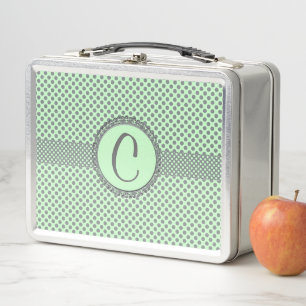 Lunch Box Vert menthe avec Pois gris-Monogramme STaylor