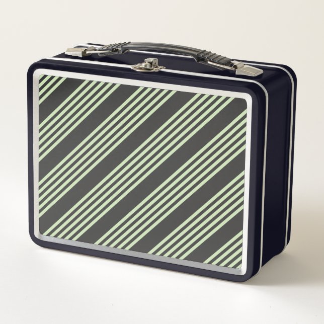 Lunch Box Vert pâle et charbon cinq bandes motif (Devant)