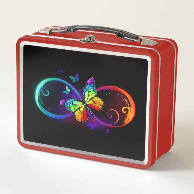 Lunch Box Vibrant infinity with rainbow butterfly on black (Devant)