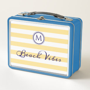 Lunch Box Vibrations de Plage Jaune Blanc Rayé Chic Monogram