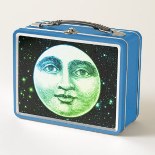 Lunch Box Vintage homme dans la lune plein visage bleu turqu