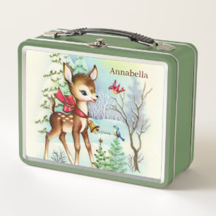 Lunch Box vintage Noël cerf ajouter nom