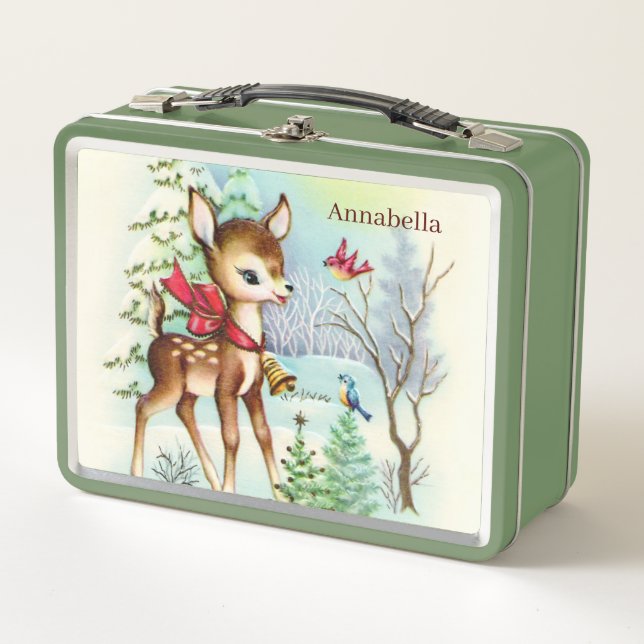 Lunch Box vintage Noël cerf ajouter nom (Devant)