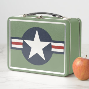 Lunch Box Vintage rouge blanc bleu USAAF Insignia Star Bars