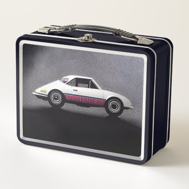 Lunch Box Voiture rétro blanche et rose (Devant)