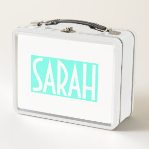 Lunch Box Votre nom   Texte en gras blanc sur Aqua brillant