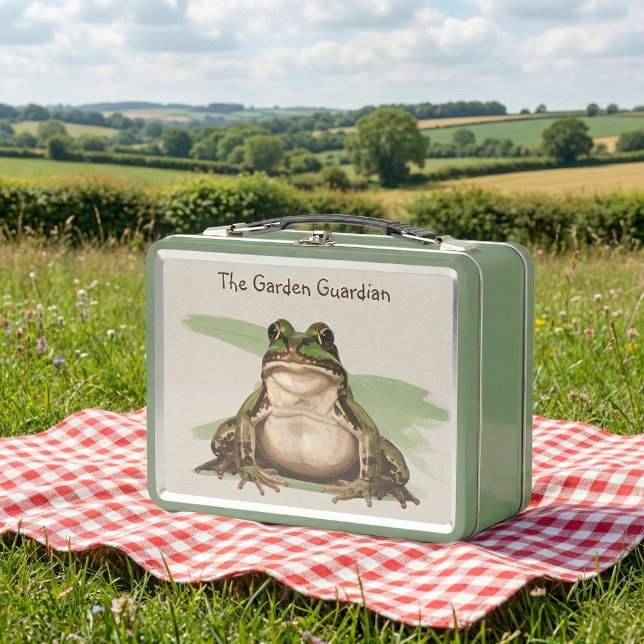Lunch Box Whimsical Goblincore Frog | Retro Nature Lover (Summer Picnic vintage style frog illustration tin. Back to school, back to college student gift.)
