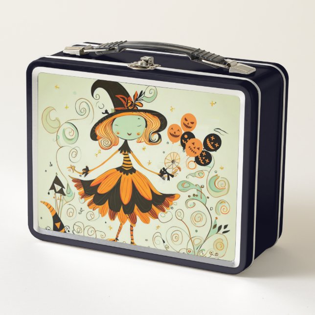 Lunch Box whimsical/sorcière/citrouille/chute (Devant)