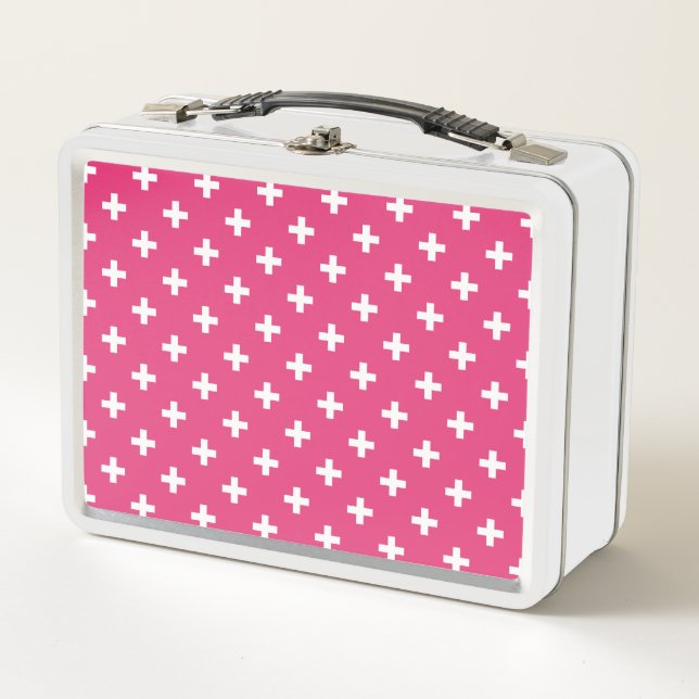 Lunch Box White polka crosses on fuchsia (Devant)