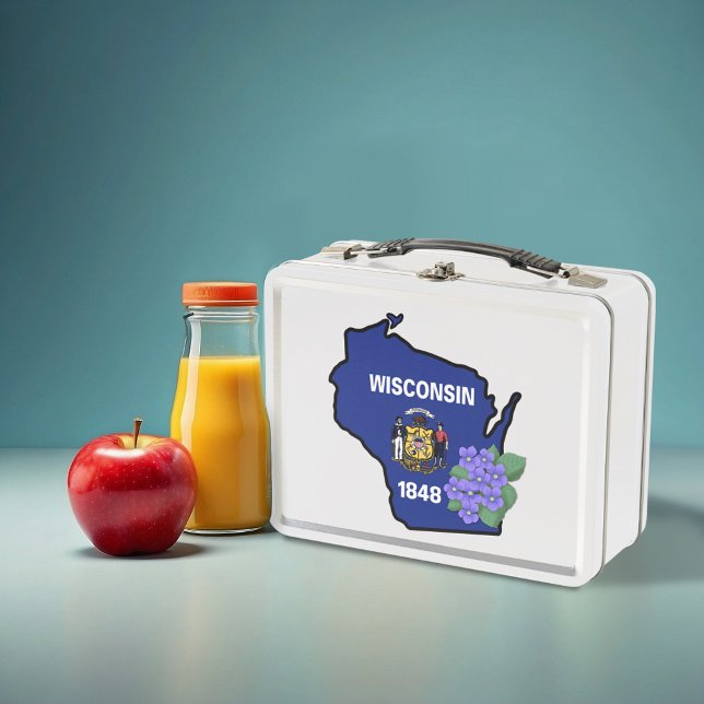 Lunch Box Wisconsin Drapeau et Fleur Bleu Violet Nom personn (Créateur téléchargé)
