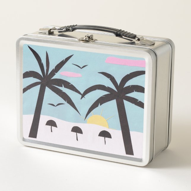 Lunch Box with Silhouetted Beach Design (Front)