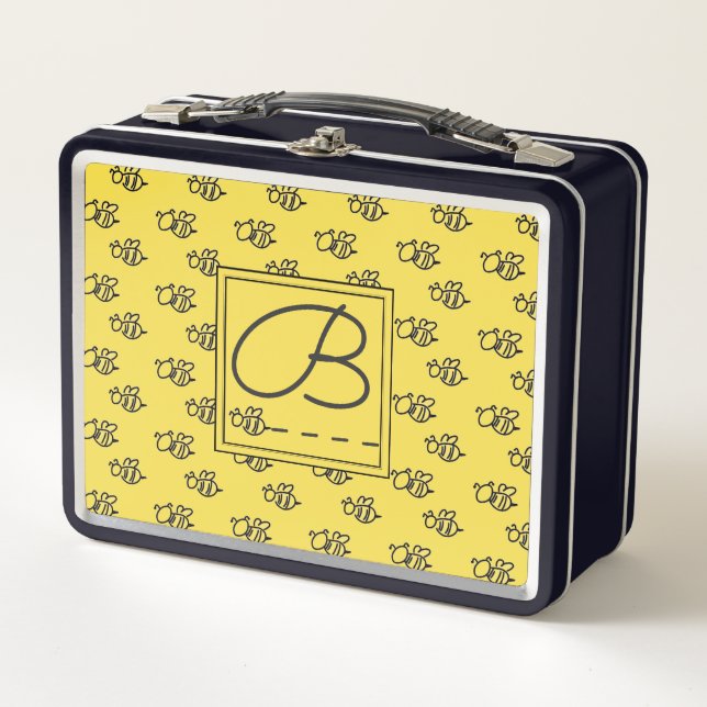 Lunch Box Yellow Summer Bees Monogramme Motif (Devant)
