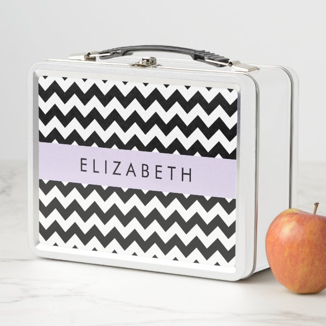 Lunch Box Zigzag noir et blanc, Motif Chevron, Votre nom (En situation)