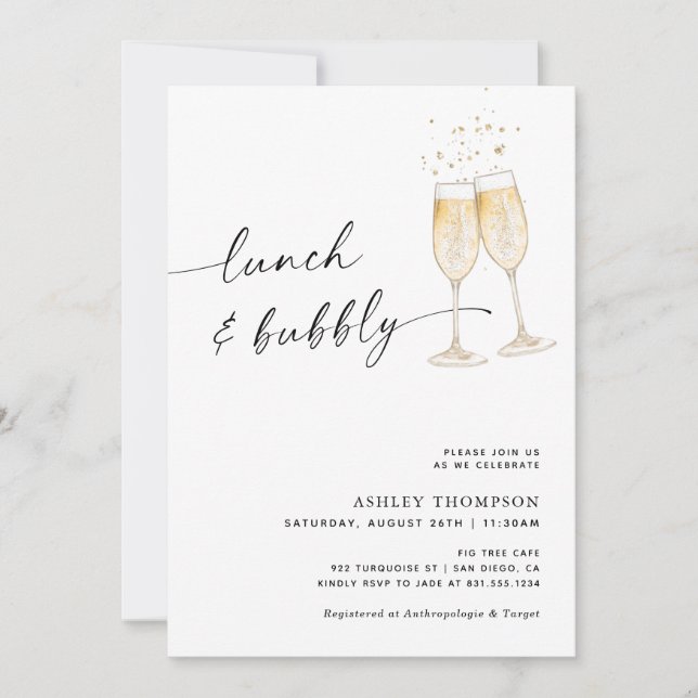 Lunch & Bubbly Bridal Shower, Champagne Bridal Invitation (Front)