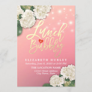 Lunch & Bubbly Bridal Shower Flowers String Lights Invitation