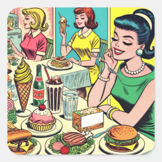 Lunch Girls Comics Square Sticker
