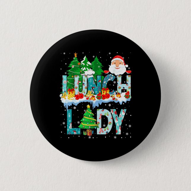 Lunch Lady Christmas Tree Santa Matching Xmas Fami 2 Inch Round Button (Front)