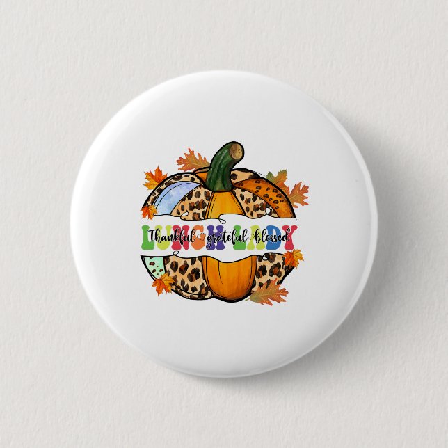 Lunch Lady Leopard Pumpkin Fall Autumn  2 Inch Round Button (Front)