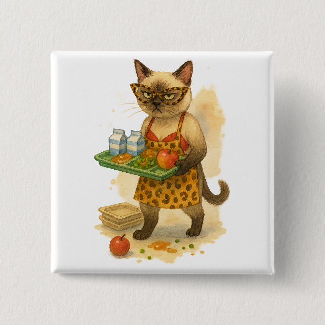 Lunch Lady Life Coach for Cat Lovers 2 Inch Square Button (Front)